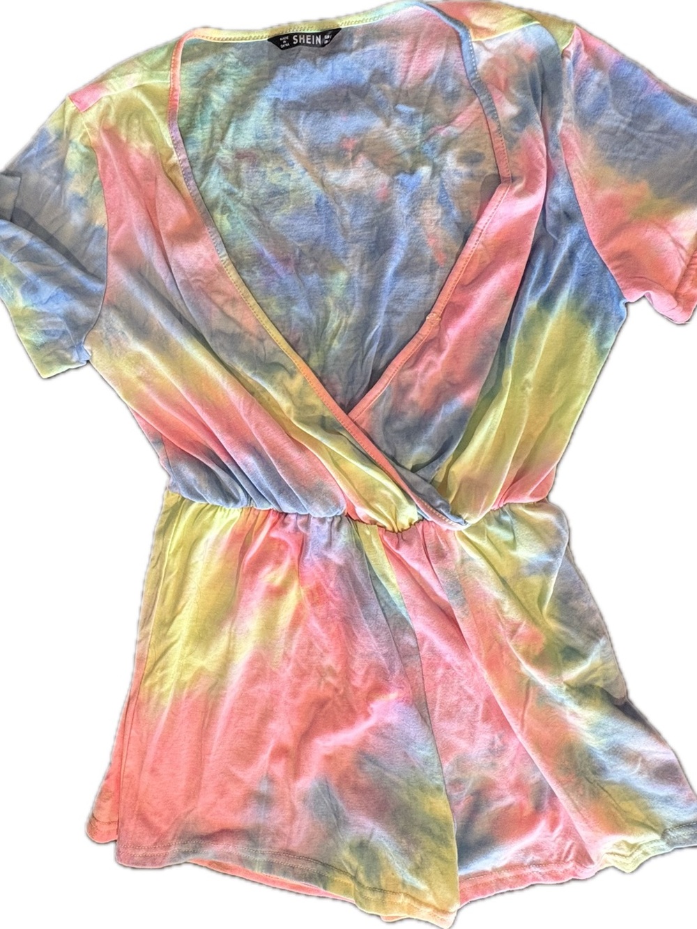 Pastel Tie-Dye Wrap Romper - Pink, Blue, Yellow Size Large Kidcore Rave Indie